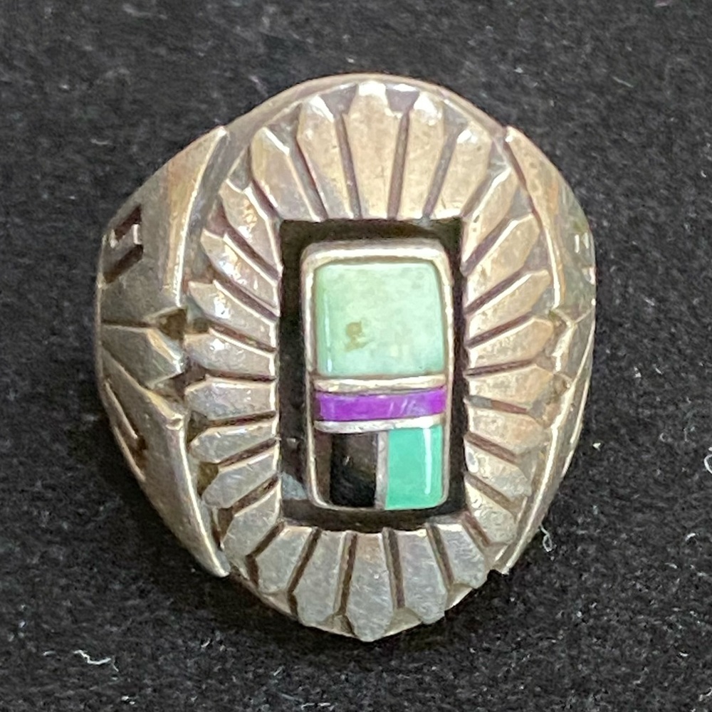 🪶 Vintage Signed Keoni Sterling Silver Inlay Ring 24.1 grams